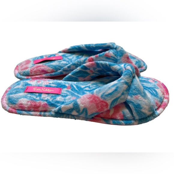 Lilly Pulitzer My Little Peony Women’s 7/8 Terry Slippers Bondi Blue Sandals - Picture 4 of 10